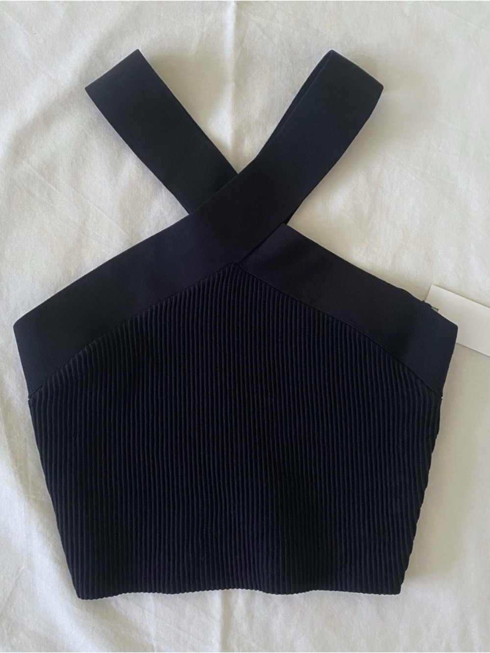 New Aritzia Babaton Sculpt Knit Cross Crop Ribbed Tank Top size S Black
